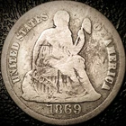 1869 S Seated Liberty Dime - VG, Details - 90% Silver 10C