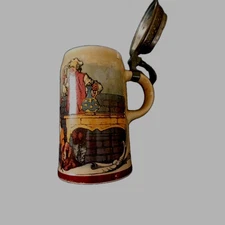 Antique Mettlach Beer Stein #1909/1143 PUG Soldiers Drinking by H.Schlitt c.1906