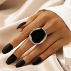 Bohemian Large Black Stone Ring Geometric Wide Band Statement Unisex Wear