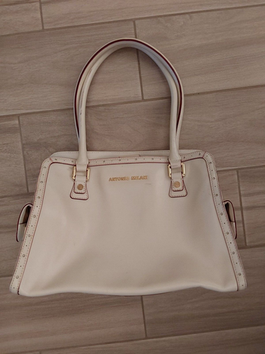 Antonio Melani Ivory Leather Double Handle Shoulder Satchel Handbag. Size 9x13
