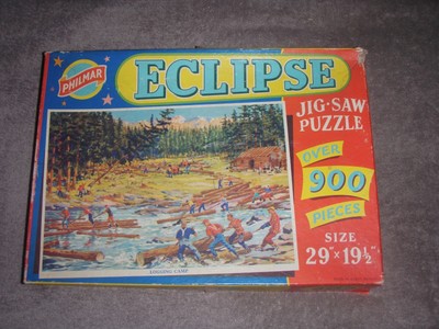 Sehr seltenes Vintage Philmar Eclipse 900-teiliges Puzzle-Holzfällerlager