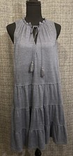 Max Studio XS Sleeveless Boho Tiered Midi Length Blue/Gray Dress Cottagecore