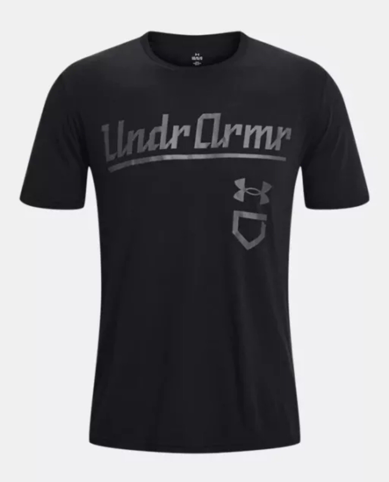 NEW Under Armour UA Baseball Script T Shirt Mens Sz XL Black/Grey Loose