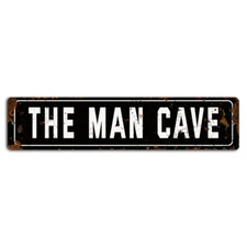 The Man Cave Dark White Rustic Street Sign - 18x4 Inch Metal Decor