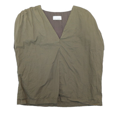 The Form Shirt Womens Medium Green Ruched Cap Sleeve Lagenlook Casual Lined Top