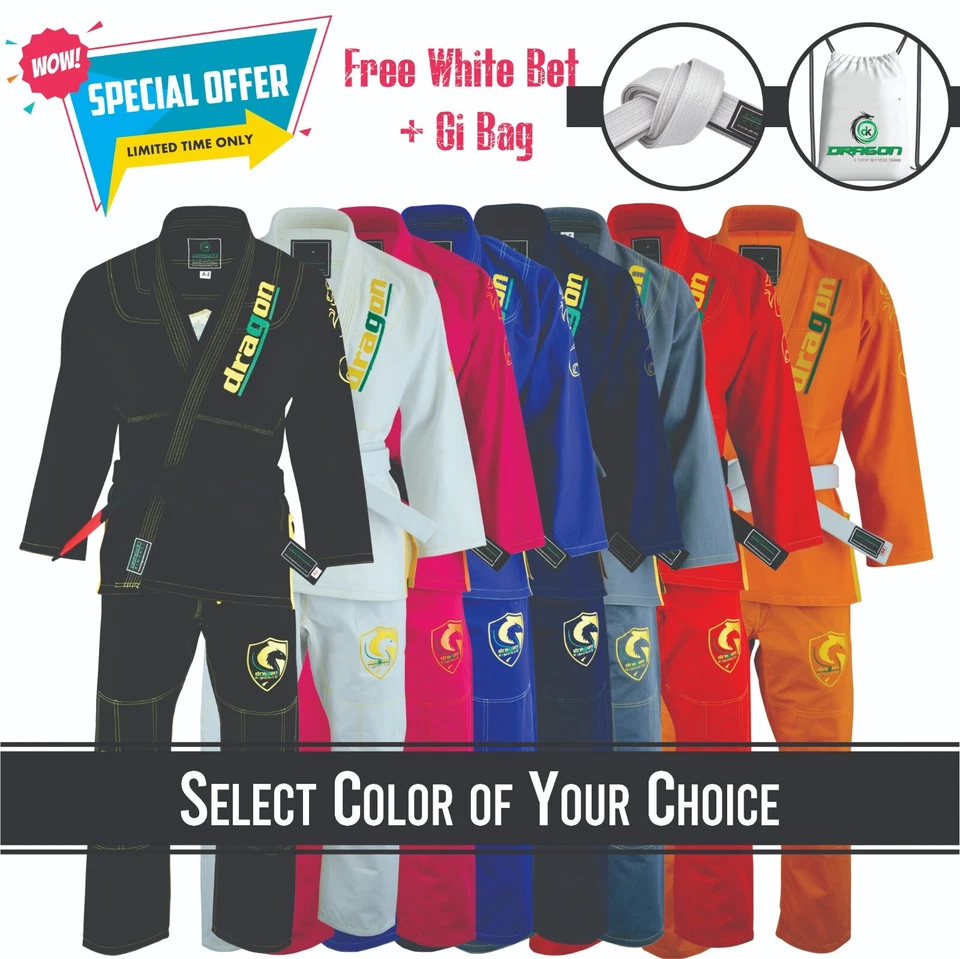 Brasileño Jiu Jitsu Gi Kimonos Agarre Todo Color 350 GSM Dragón PROFESIONAL Foto 3 de 4