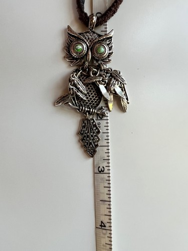 Articulated Silver Owl Necklace, Adjustable Suede Leather cord, 36 in long - Picture 11 of 11