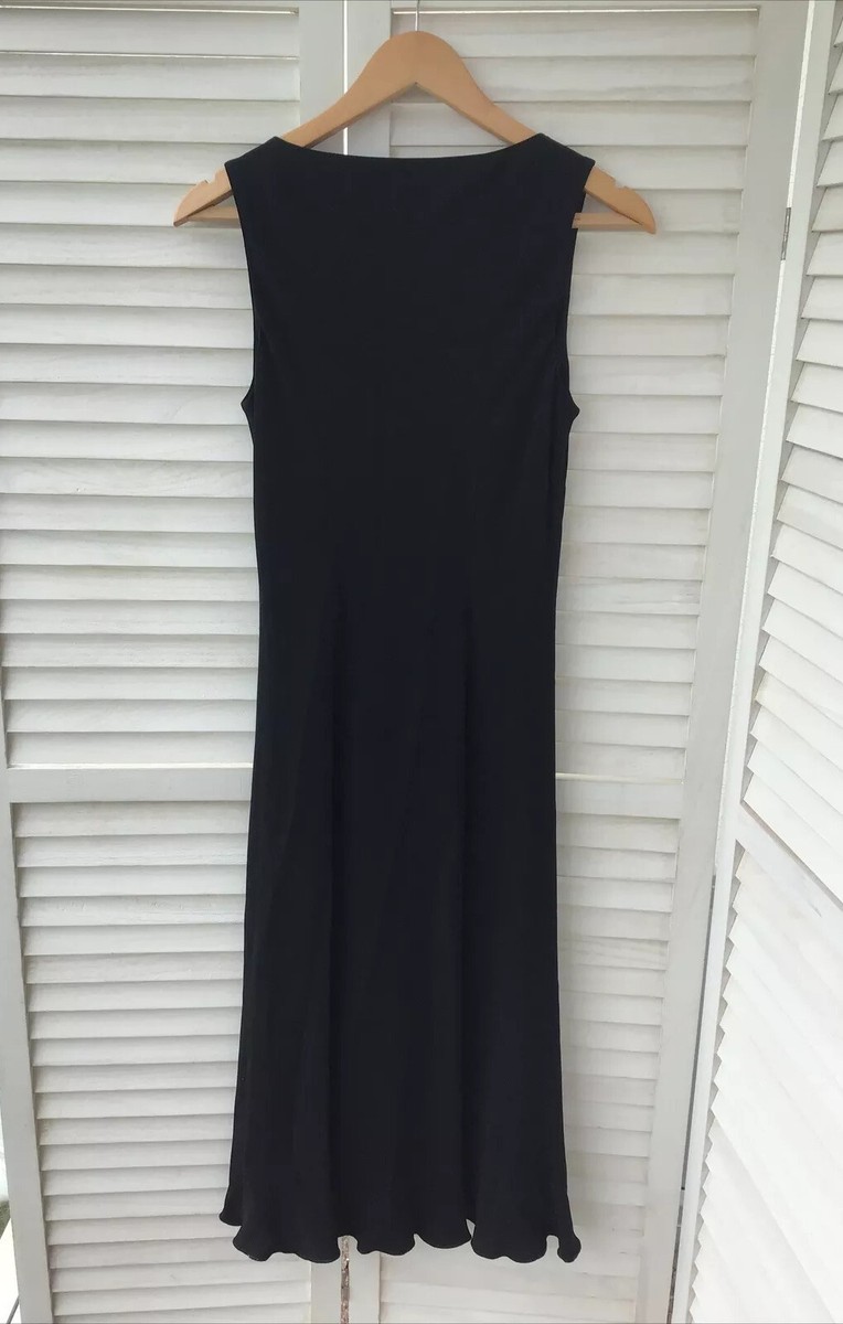 MARILYN ANSELM For HOBBS Sleeveless Long Maxi Black Dress Ruffle 