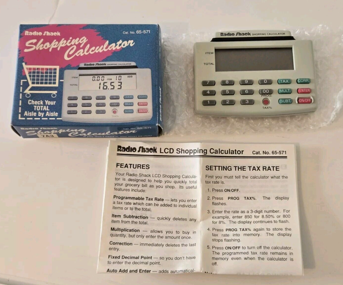 Radio Shack Shopping Calculator 65-571 New In Box - Vintage 1993 NOS