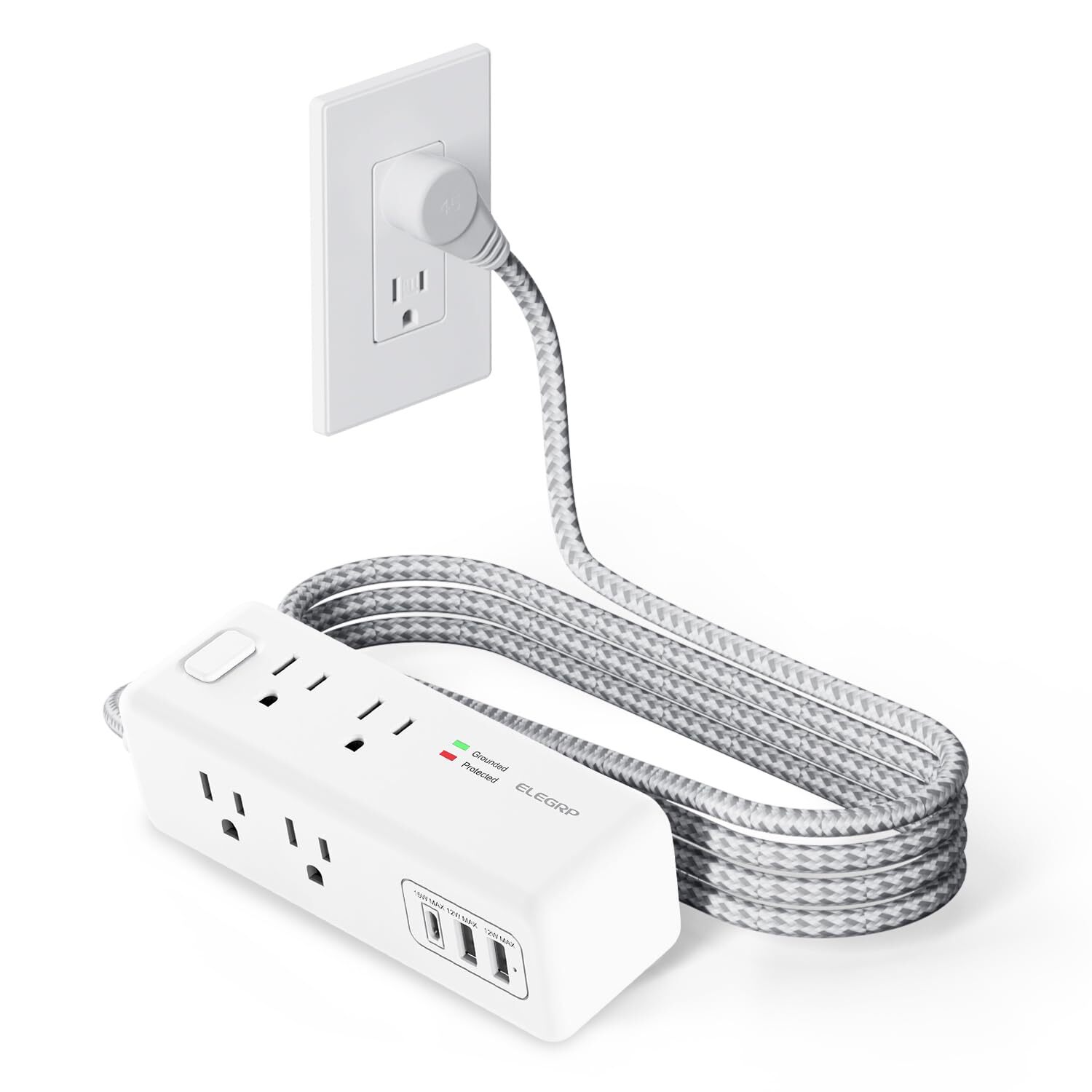 Power Strip Surge Protection - 8 Widely Spaced Outlets with 3 USB Ports Flat ...