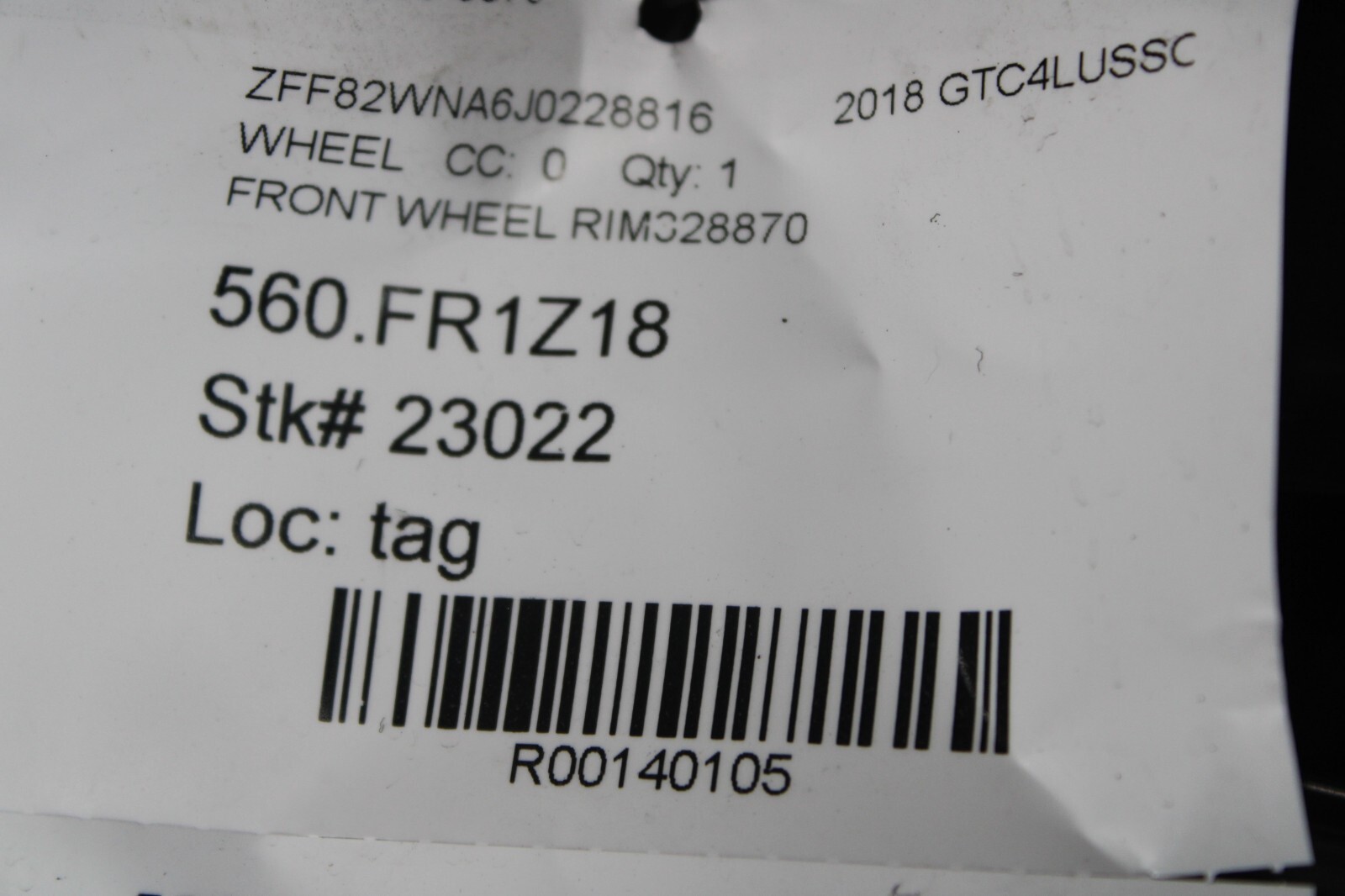 Ferrari GTC4 Lusso, Front Wheel, 20x8.5, Fire Dmg, Used, P/N 328870