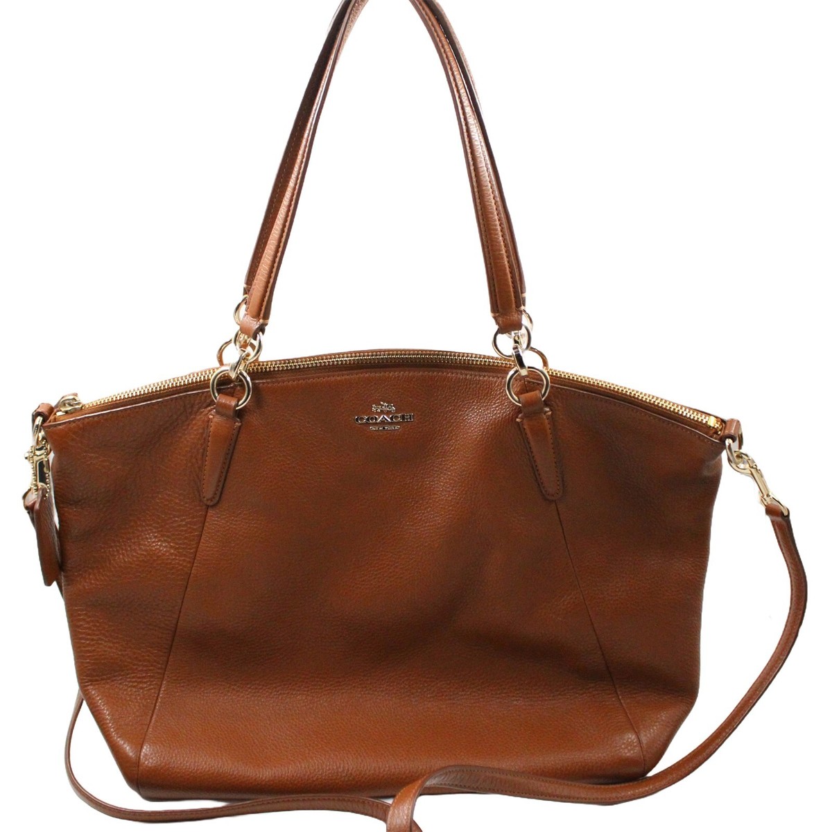 COACH Large Kelsey Pebbled Leather Crossbody Shoulder Tote Brown