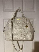 Brahmin Croc Embossed Leather Satchel Bag White