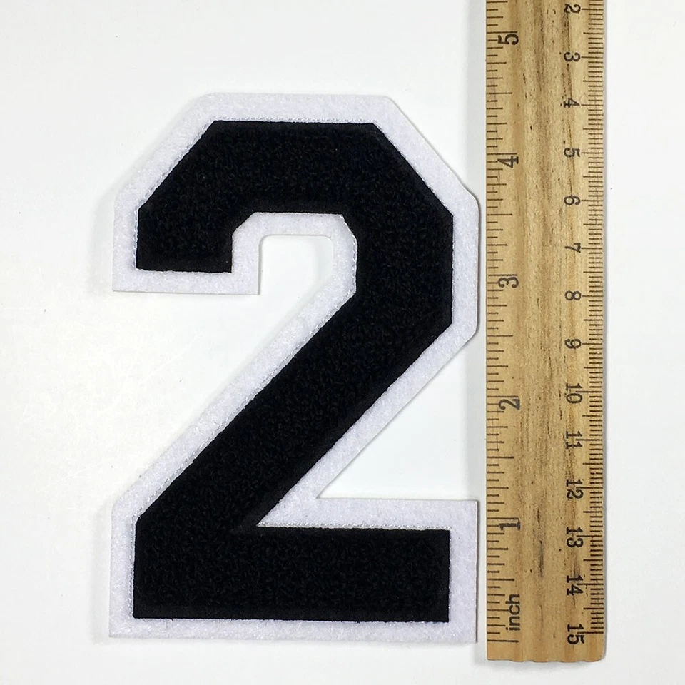 4-1/2" Chenille Stitch Varsity Iron-On Number Patch by pc, Black/White, TR-11649 - Image 3 of 4