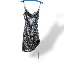 E.SSUE Bodycon Dress Womens Sz S Silver Velvet Leopard Spaghetti Strap Mini