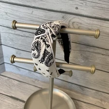 Womens Wide Knot Headband White Paisley Fashion Head Hoop Rockabilly, Pin-up