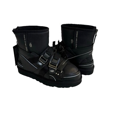 UGG X FENG CHEN WANG BLACK LEATHER SHEARLING SANDAL / BOOTS US 9