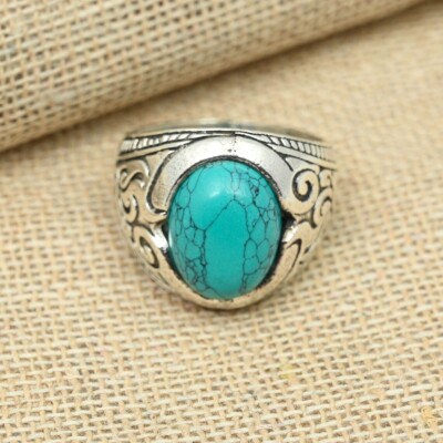 Blue Turquoise Ring Beautiful Ring 925 Silver Bohemian Ring Men's Boys Gift Her