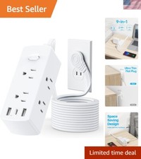 Wall Mountable 9-in-1 Power Strip with Flat Plug  3 USB Ports - Compact Design