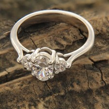 925 Silver 3 Ct Oval Cut Simulated Diamond Three Stone Engagement Ring Size 7