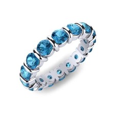Sterling Silver 925 Swiss Blue Topaz Bezel-Set Round 4.00mm Eternity Band Ring