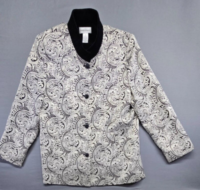 Drapers Damons Women's Dress Jacket Size 12 Silver/Black Geometric Holiday Party