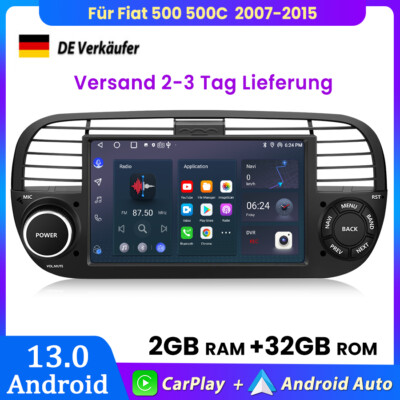 7'' Carplay Autoradio Android 13 GPS NAVI SAT WiFi BT DAB+ Für Fiat 500 2007-2015