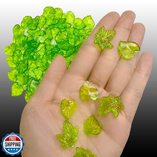 200PCS Green Acrylic Leaf Beads, DANUDON Transparent Plastic Leaf Bead Charms - Picture 4 of 5