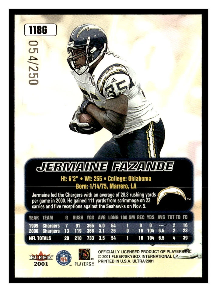 Jermaine Fazande 2001 Ultra 118G  SN250  Gold Medallion - Image 2 of 2