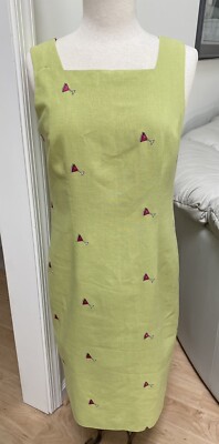 Lennie LNY New York Linen Shift Dress Green Sz 10 Embroidered Martini | eBay