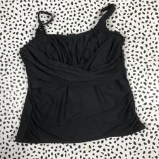 Lands End Black Slender Square Neck Tankini SWIM TOP Reg 8 506223