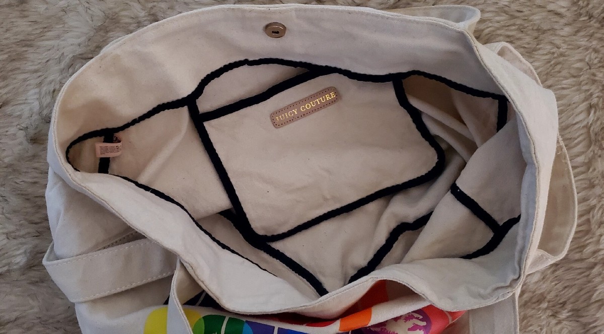 JUICY COUTURE Rainbow Palm Tree Canvas Tote Beach Travel Bag  display picture 2