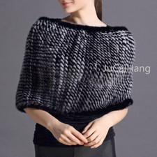 100 Real Genuine Knit Mink Fur Cape Stole Coat Scarf Shawl Elastic Wrapshoulder