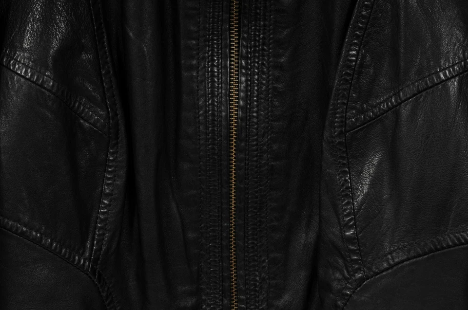 Hugo Boss Orange Biker Jacket 40 US 4 Black Leather Motorcycle Collarless  - Image 3 of 4