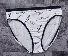 NWT VICTORIA'S SECRET L BLACK LOGO LIGHTWEIGHT BAND RARE HIGH LEG BRIEF PANTIES