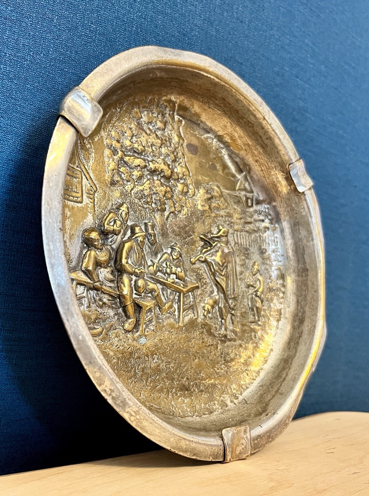 Hans Jensen Silver Plated Ashtray Danish Repoussé Tavern Scene 19cm Vintage image 10