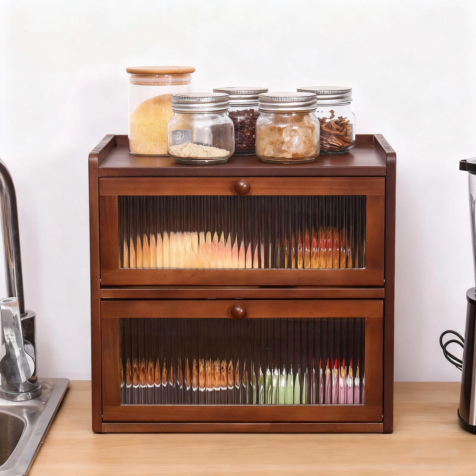 Wooden Bread Storage Container Bin 2 Layer Breadbox Holder Food Organizer
Opens in a new window or t