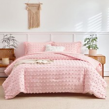7 Pieces Tufted Dots Bed in a Bag Queen Comforter Set Girls Pink , Soft and E...