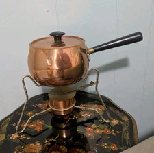 Vintage mid Century Copper And Brass Fondue Pot Set