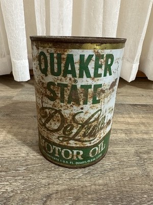 Vintage Quaker State Quart Metal Oil Can Advertising Super Blend DeLuxe Sealed