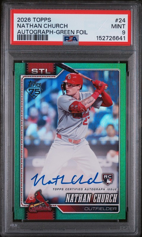 2026 TOPPS AUTO-GREEN FOIL #24 NATHAN CHURCH ROOKIE RC 29/99 PSA 9