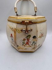 Vintage Wooden Box Purse Decoupage Children Woodland Scene Octagon Handbag