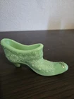 Fenton Jadite Green Milk Glass Daisy and Button Shoe Figurine Glossy Decorative