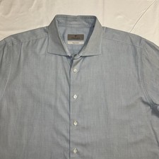 Canali Impeccable Shirt 44-17 1/2 Blue Cotton Button Up Made in Italy