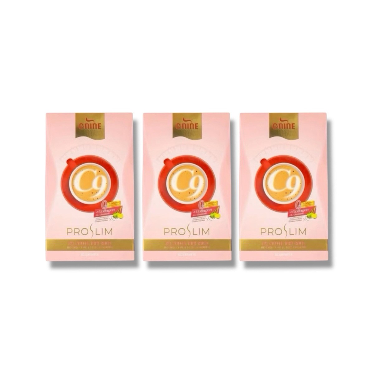 3x C9 C-Nine Instant Thai Coffee Mix Gold Pro Slim Fish Collagen