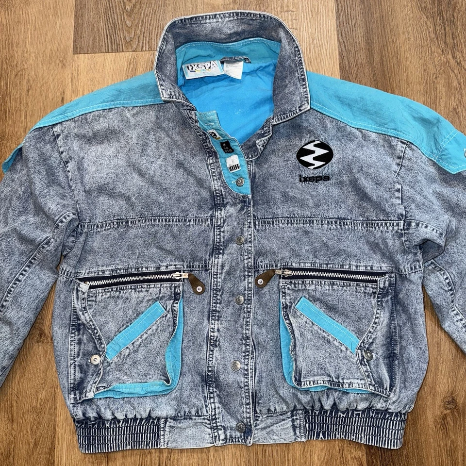 Винтажный джинсовой ткани трек костюм Ixspa куртка брюки кислоты стирка 1980-х 1990-х женщин средний - Изображение 3 из 4