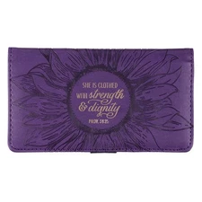 Purple Faux Leather Checkbook Cover for Women with Inspirational Scripture,