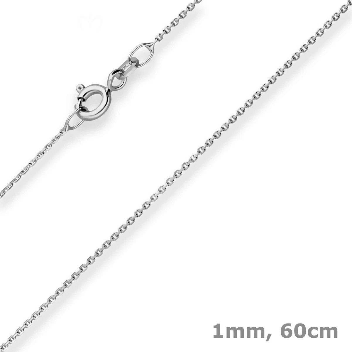 Collana Catena A Perline In Oro Bianco 14kt 1.0 Mm | Vero Oro Con Taglio Diamante | Gioiello In Scatola Regalo