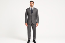 RENOIR Gray Wool Suit Men New Basic 38R 54L Classic Regular Fit Business Church