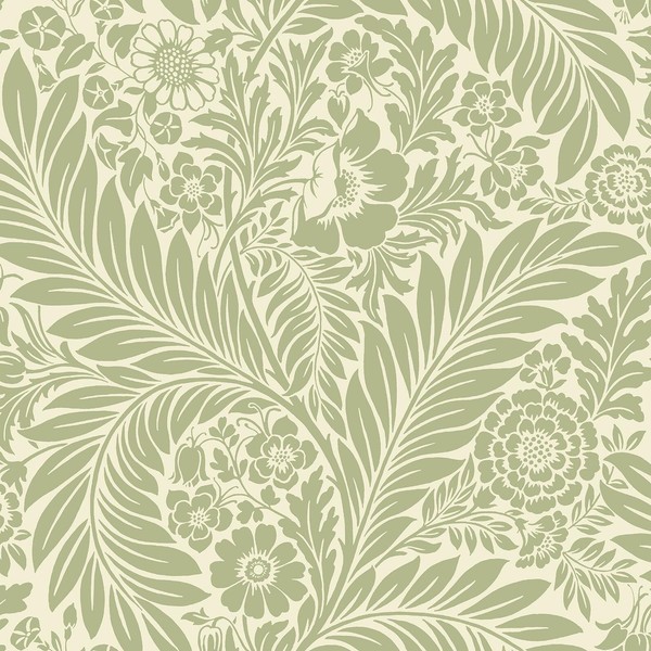 Florence Leaf Blumen Tapete Salbei GrüN Creme Victorian World Of Wallpaper 727-image